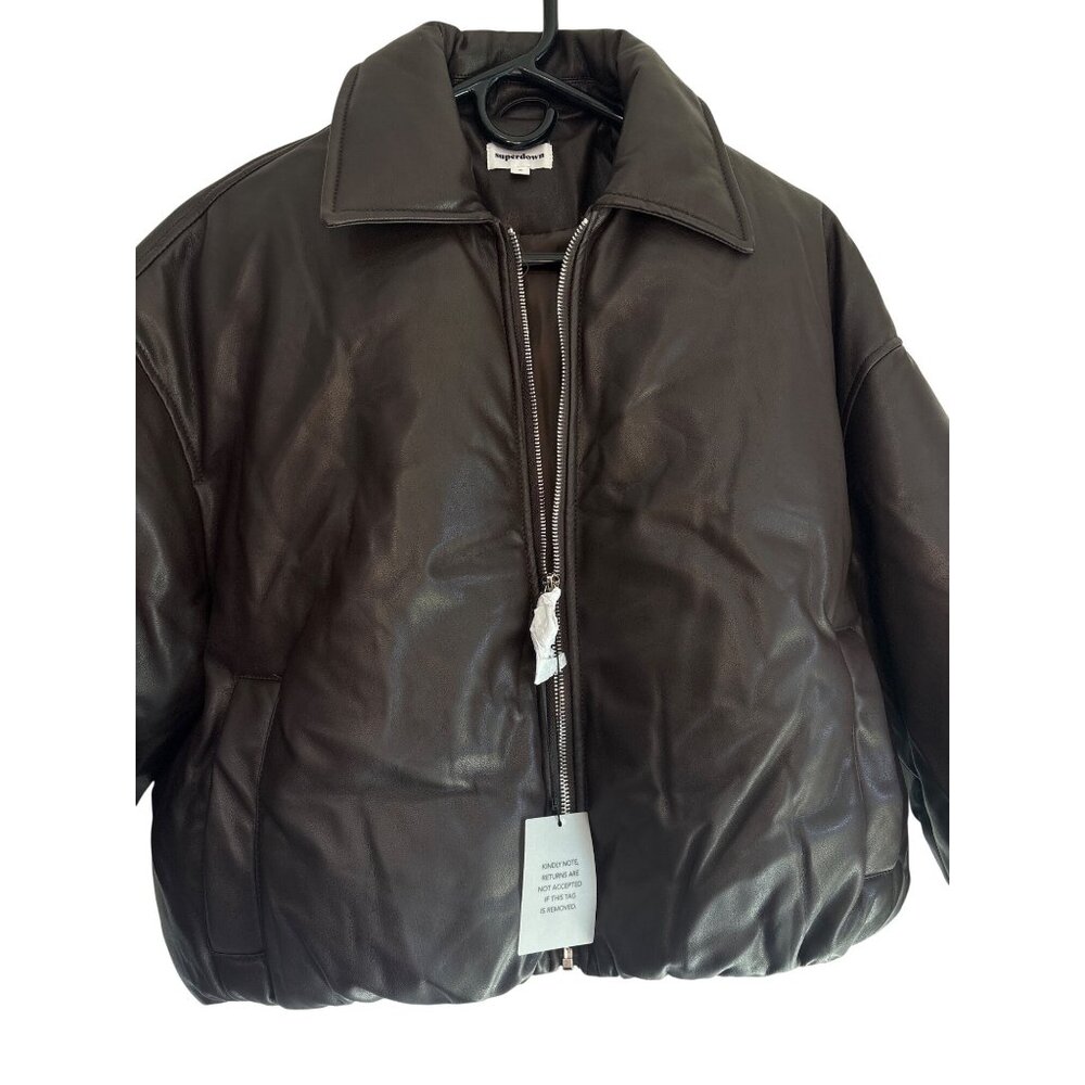superdown Sanja Faux Leather Jacket in Brown Small Womens Vegan Coat - Picture 8 of 9
